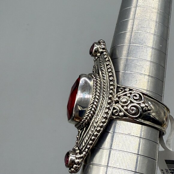 Sarda Artisan Gem Rainbow Red & Mystic Quartz Triplet Sterling Silver Ring Size - Picture 8 of 9